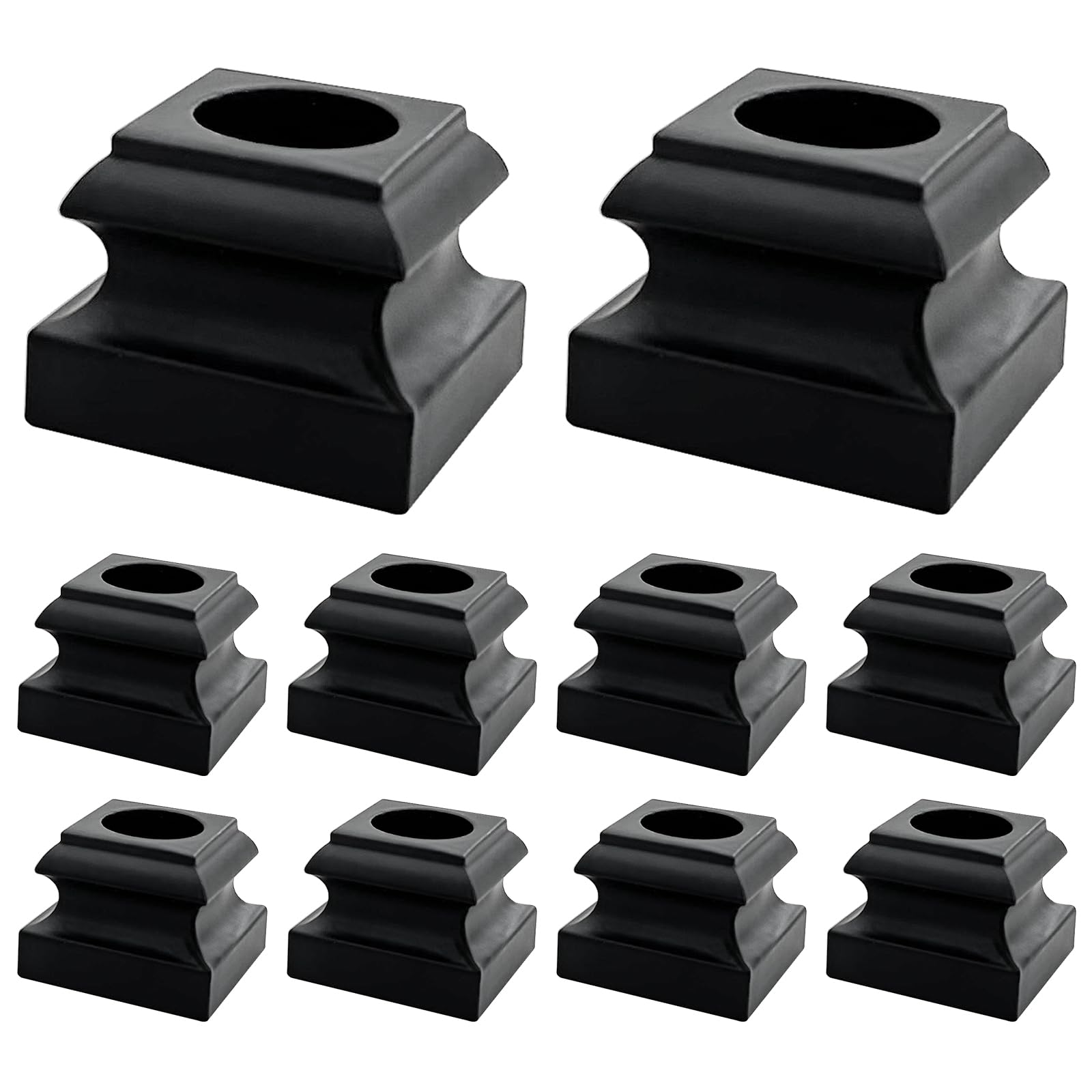 Photo 1 of DEVALLEY Iron Balusters Flat Shoes - Aluminum Alloy Staircases Shoes for 5/8 Inch Round Interior Balusters,Wrought Iron Spindle Shoes with Screws,Matte Black - Set of 10……