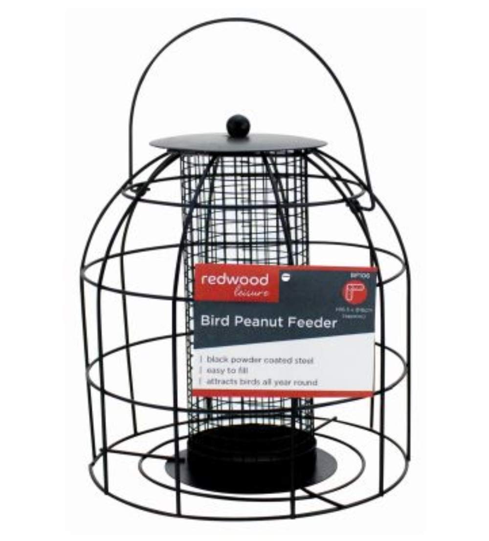 Squirrel Deterrent Cage Small Garden Bird Peanut Feeder - Powder Coated Steel - Black - 18 cm