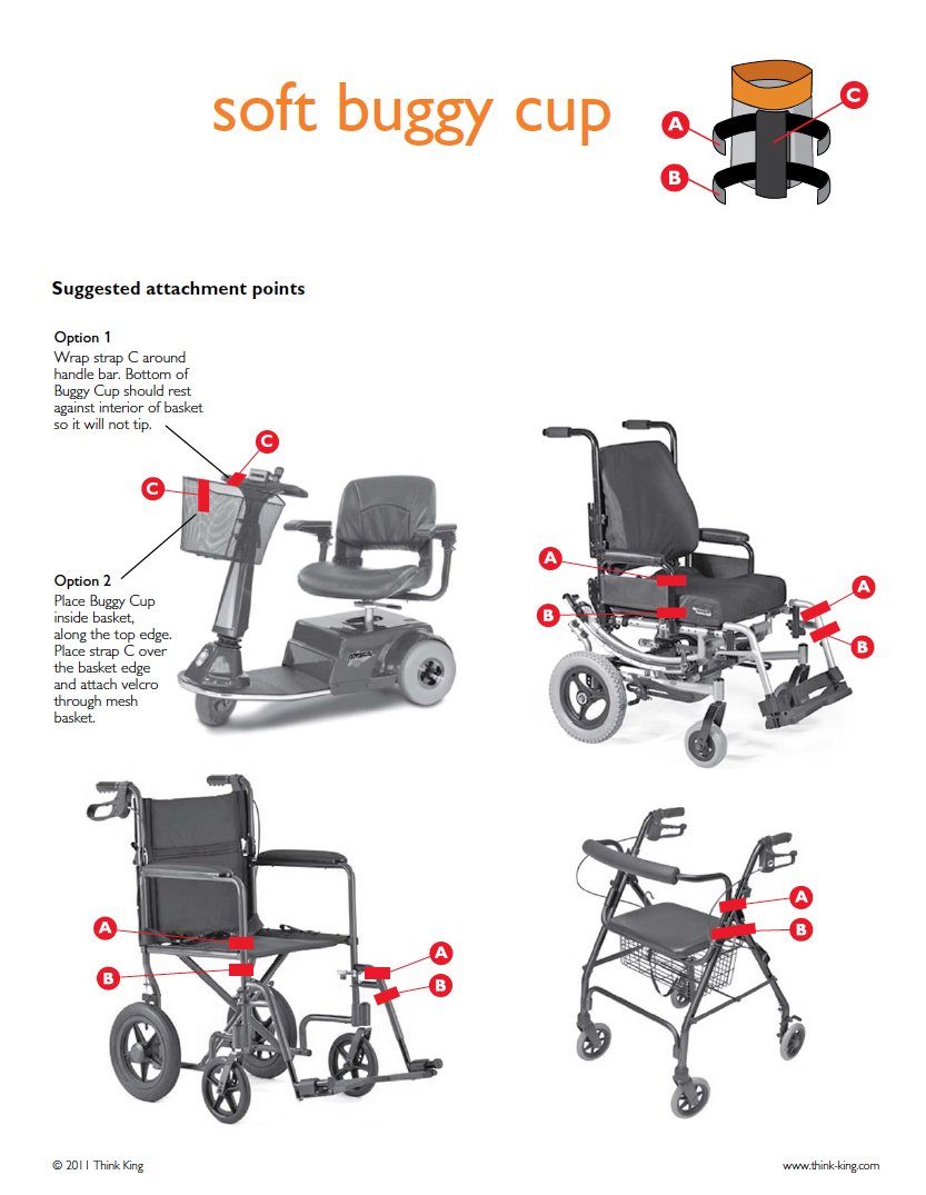 Think King Soft Buggy Cup for Stroller, Wheelchair, Rollator, Walker, Black/Silver