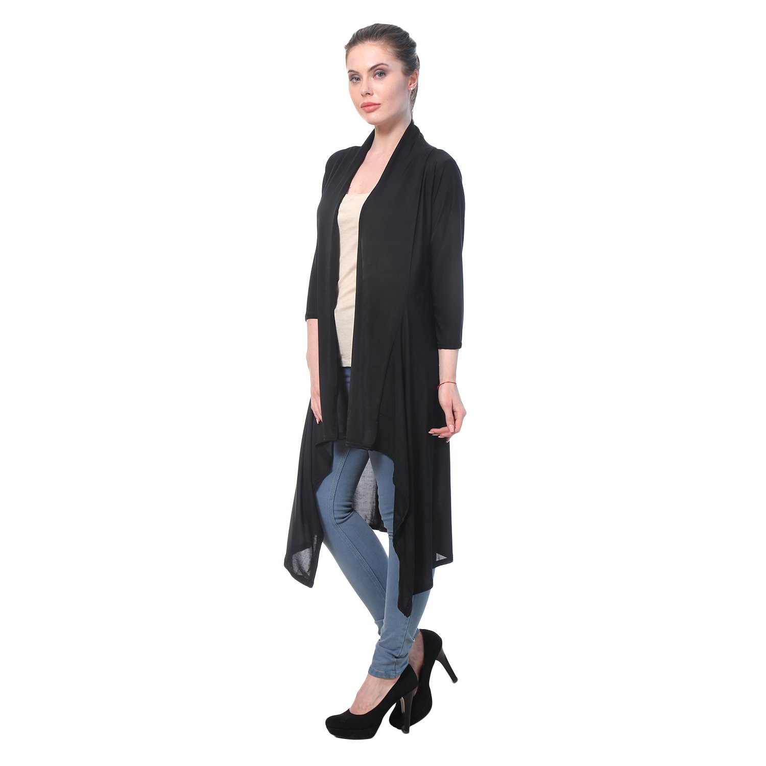 buynewtrend plain hosiery lycra long shrug for women