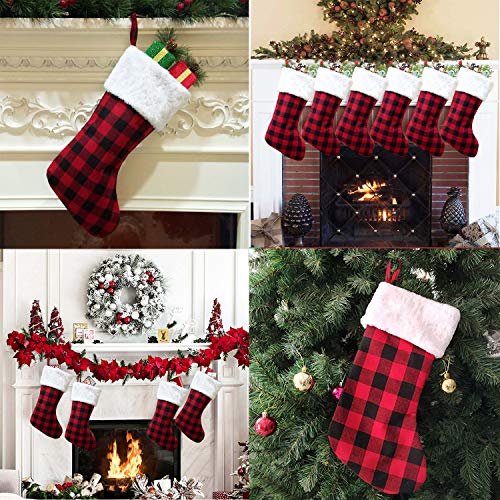 Iceyyyy Christmas Stockings - 16.5 Inch Red and Black Buffalo Plaid Christmas Stockings Ornament with Plush Cuff for Family Holiday Xmas Party Decorations (2Pcs) - Thumbnail 3
