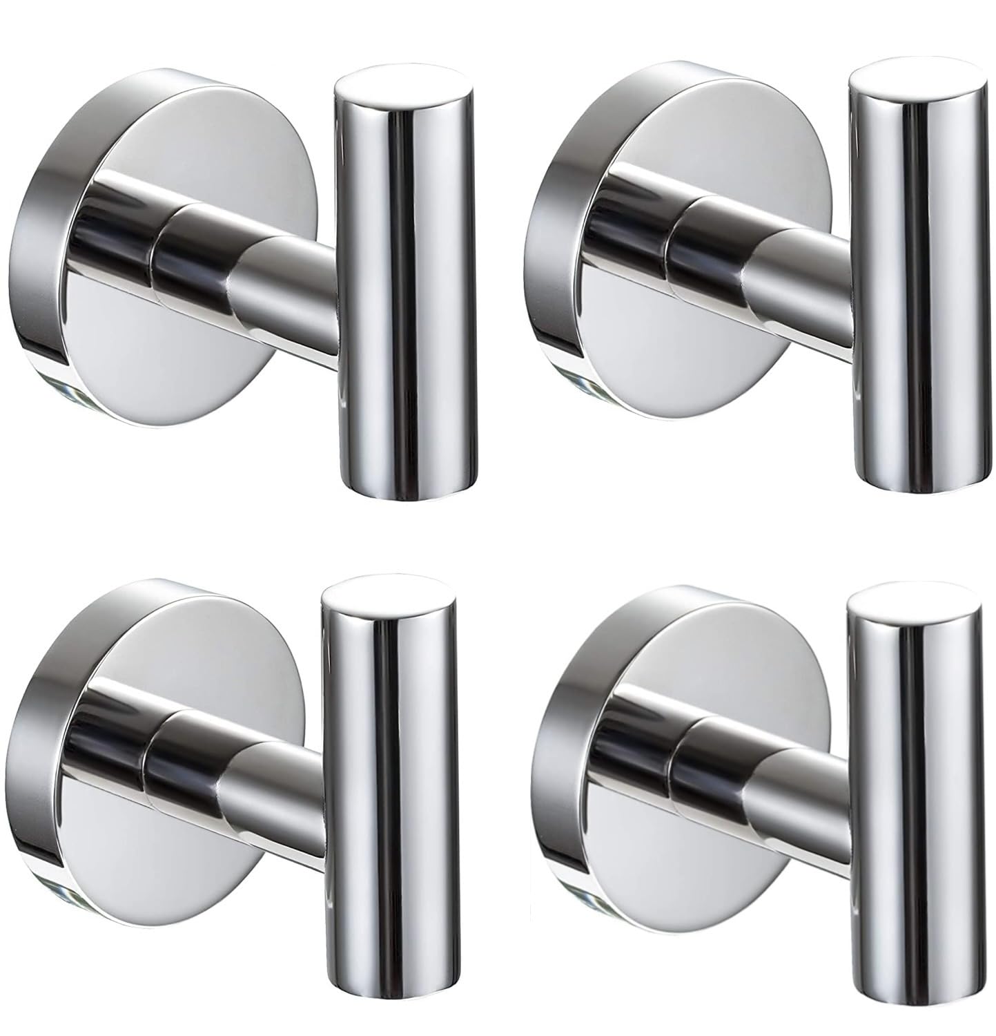 YUET 4 Pcs Bathroom Towel Hook,Screw in Metal Coat Hooks, Heavy Duty 10kg Capacity, Robe Hook SUS 304 Stainless Steel Door Hanger Towel Robe Clothes Closet Sponges Holder for Bathroom Hotel (Chrome)