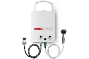 TOPWISH Portable Tankless Water Heater Propane, 5L 1.45 GPM Outdoor Gas Propane Water Heater, Instant Water Heater with Handle for RV, Camping, Barns, Trips Boat Cabins, White