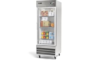 PEAKCOLD Single Glass Door Commercial Refrigerator - 23 Cubic Ft, 29" Wide Stainless Steel Reach-In Commercial Refrigerator with White Internal Lighting - Freestanding Industrial Fridge