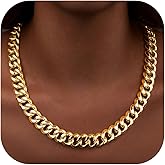 WomenGifts Cuban Link Chain Necklace for Women Men, Waterproof Stainless Steel 14K Gold Silver Plated Non Tarnish Choker, 3.5mm-11mm Widths form Dainty to Chunky, 14 16 18 Inch Lengths, Ideal Gift for Layering Stacking