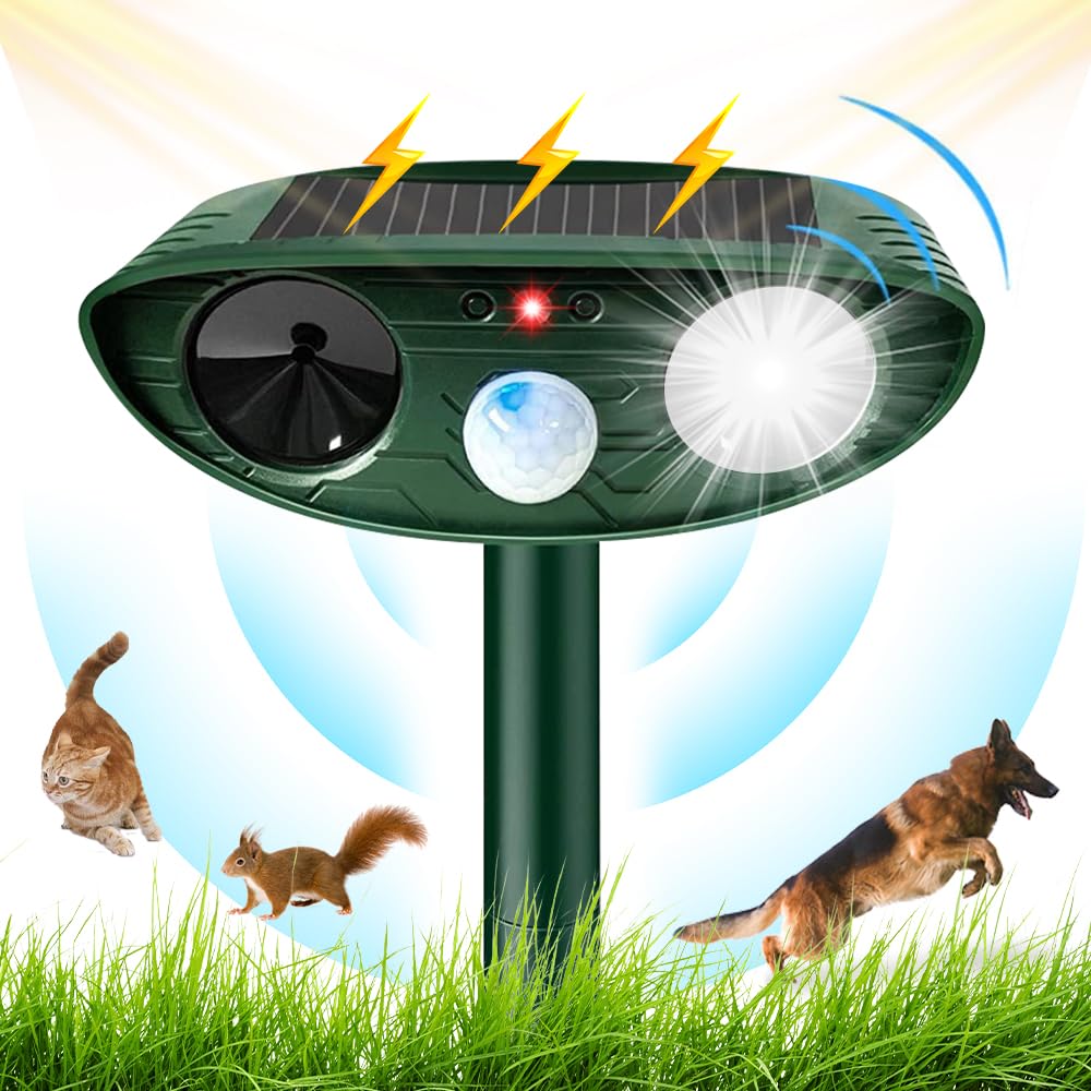 Mineup Cat Repellent for Gardens UK, Solar Cat Repellent Ultrasonic, IPX4 Waterproof Ultrasonic Animal Repeller with PIR Motion Sensor, Outdoor Animal Repeller for Garden, Squirrels, Cats, Rats, Fox