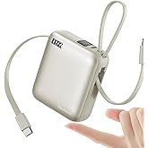 Hichain Small Portable Charger with Built in Cables LED Display, Mini Power Bank 10000mAh 22.5W USB-C Fast Charging Battery Pack, Travel Essential Power Bank for iPhone, iPad, Samsung, Android (Gold)