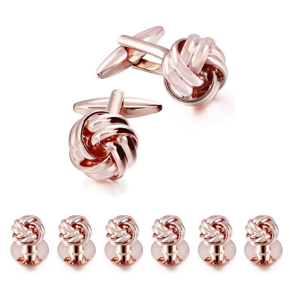 HAWSON Personalize Flower Knot Man Shirt Tuxedo 6 Studs and 2 Cufflinks Set Rose Gold