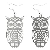 Owl Dangle Earrings Boho Hollow Filigree Copper Butterfly Moth Mushroom Patterned Disc Drop Earrings For Women Jewelry-Owl