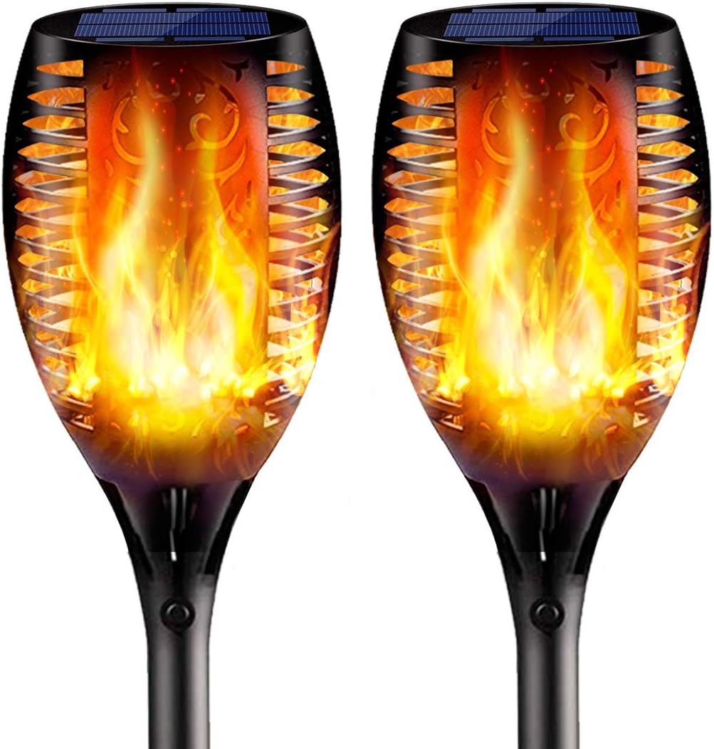 2PCs Solar Torch Lights Outdoor, 43 inch 96 LED, Waterproof Landscape Garden Pathway Light with Vivid Dancing Flickering Flames, with Auto On/Off Dusk to Dawn, for Christmas Lights Decoration