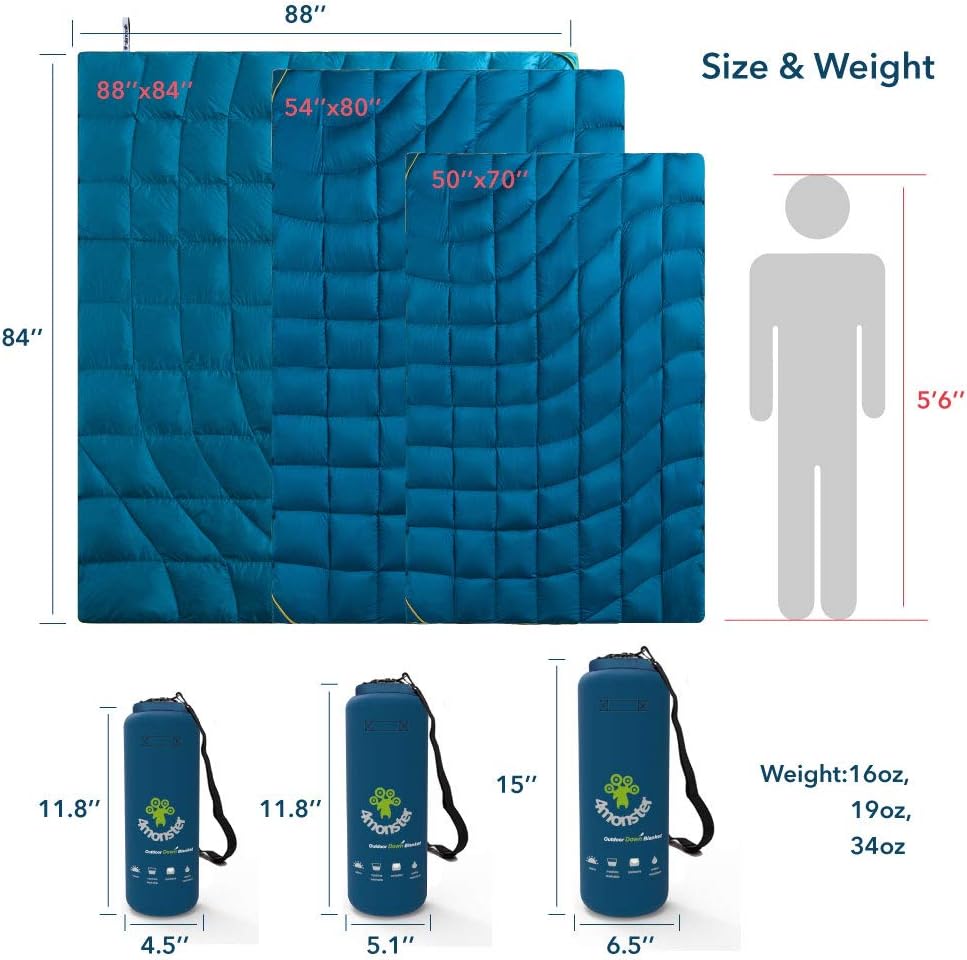 4Monster Outdoor Down Blankets Camping Blanket 650 Fill Travel Down Quilt Compact Waterproof for Picnics, Beach Trips, Camping and Backpacking : Sports & Outdoors