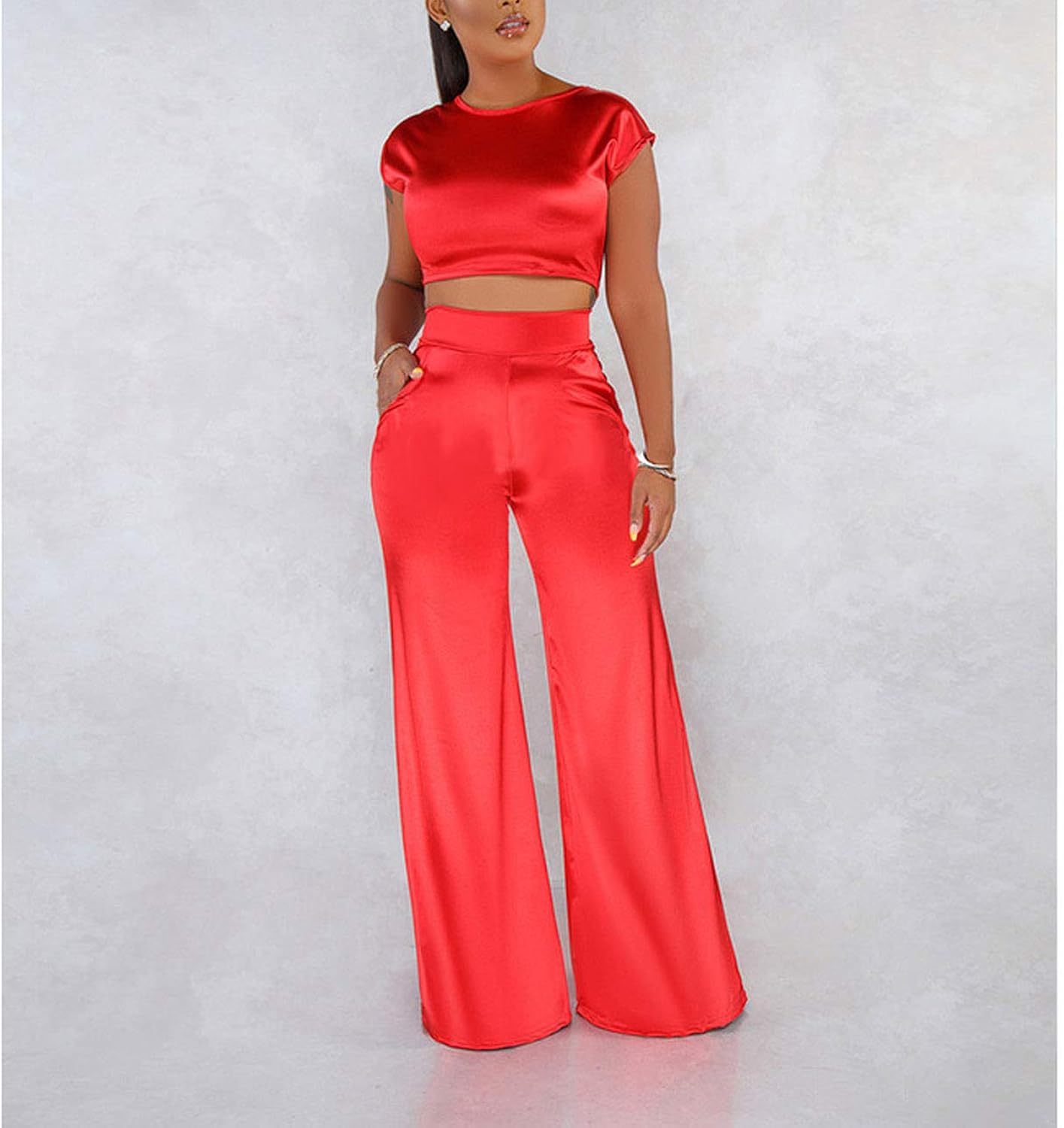 satin 2 piece skirt set