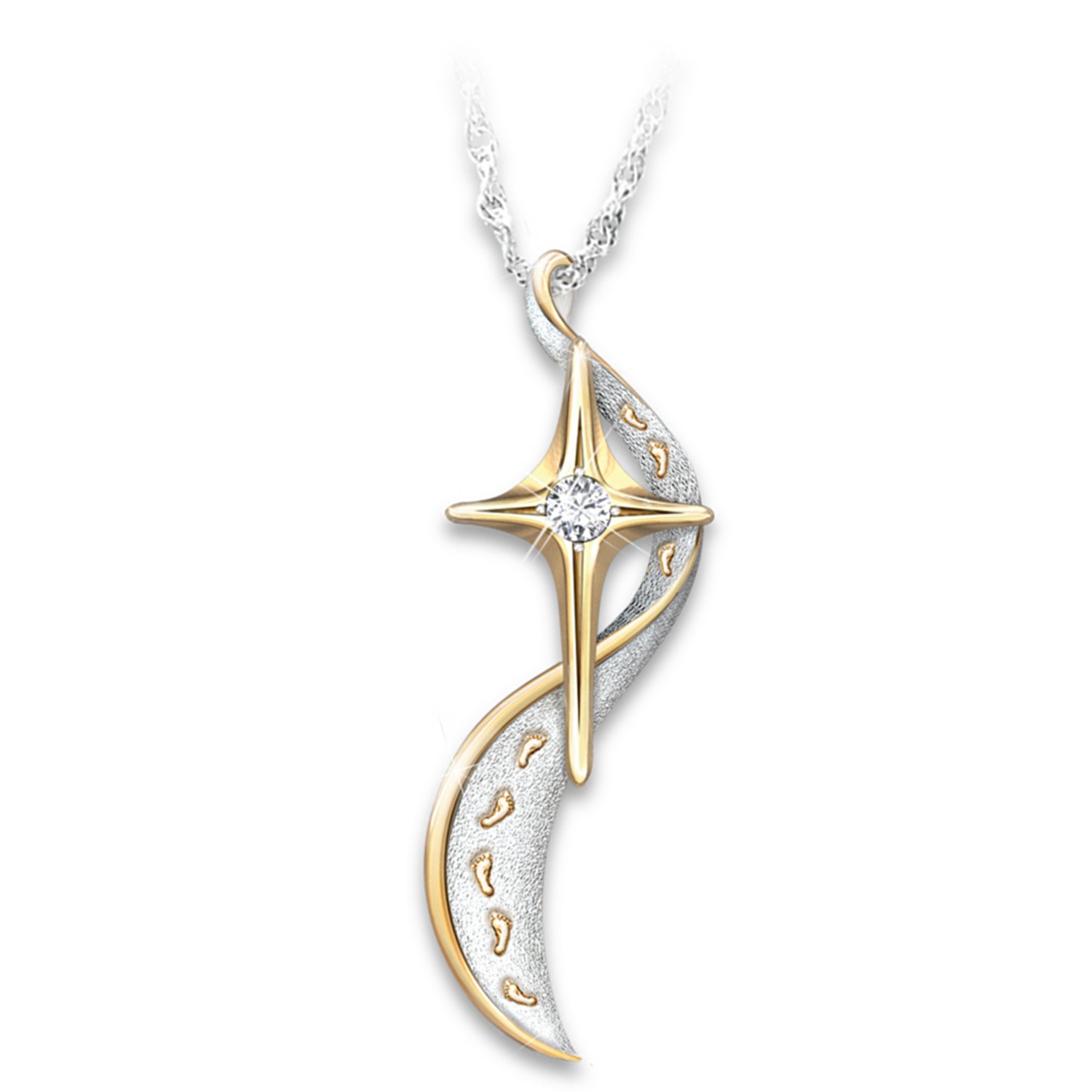 The Bradford Exchange Necklace Footprints in The Sand Cross Pendant