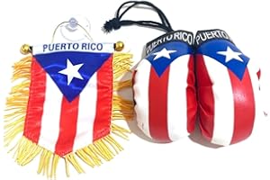 PRK 14 Puerto Rico window hanging car flag and boxing glove set car accessories combo pack