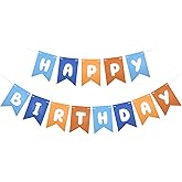 Blue and Orange Birthday Banner, Blue Orange Happy Birthday Banners, Bluey Banner Party Decorations for Adults, Boys, Girls Party Supplies