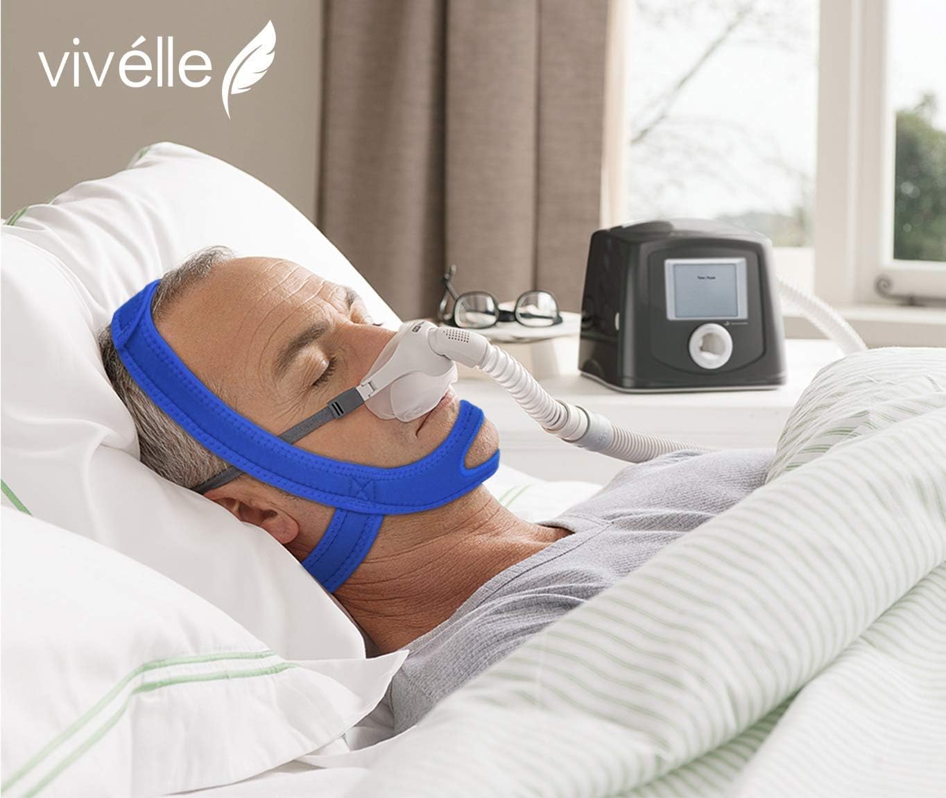 CPAP Chin Strap - for Men & for Women by Vivélle, Slim Non-Slip, Adjustable, Premium Snore Stopper Device That Helps You Breath Right (Medium): Health & Personal Care