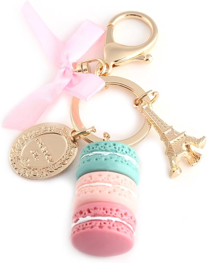 Colorful Cute Macaron Keychain Ring Eiffel Tower Macaron Charm Keychain Bag Purse Decoration for Children Birthday Gift(Green) - Image 4
