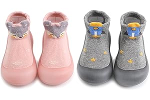 HOVELL Baby Non Slip Socks Shoes Toddler Girls Boys First Walking Shoes Infant Indoor Floor Slipper Sneakers 2 Pairs