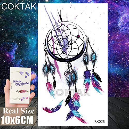 COKTAK 12Pieces/Lot 3D Watercolor Dreamcatcher Temporary Tattoos For Women Body Art Arm Fake Jewelry Tattoo Sticker Dream Catcher Flower Pendants Waterproof Girls Tatoos Sheet