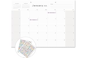 2026 Desk Calendar (Now – Jun.2027) 35×25.5 cm with Canada Holidays and 234 Stickers, Large Monthly Desktop Calendar 2026 for