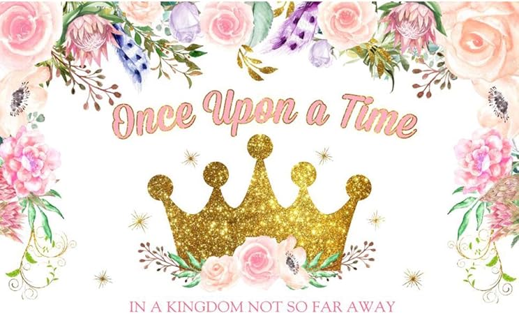 Amazon Allenjoy リトルプリンセス 誕生日背景 ピンクフローラルゴールド キラキラクラウン ガールズ 誕生日パーティー ケーキテーブル 装飾バナー Once Upon A Time 7x5フィート 子供用 写真撮影用背景 写真撮影用小道具 Allenjoy バックペーパー 背景布