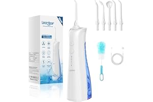 Leominor Water Dental Flosser - 5 Modes Cordless Portable Oral Irrigator, IPX7 Waterproof, Rechargeable Teeth Cleaner Upgrade Datchable Tank Professional Flossing Cleaning Pick for Home Travel (White)