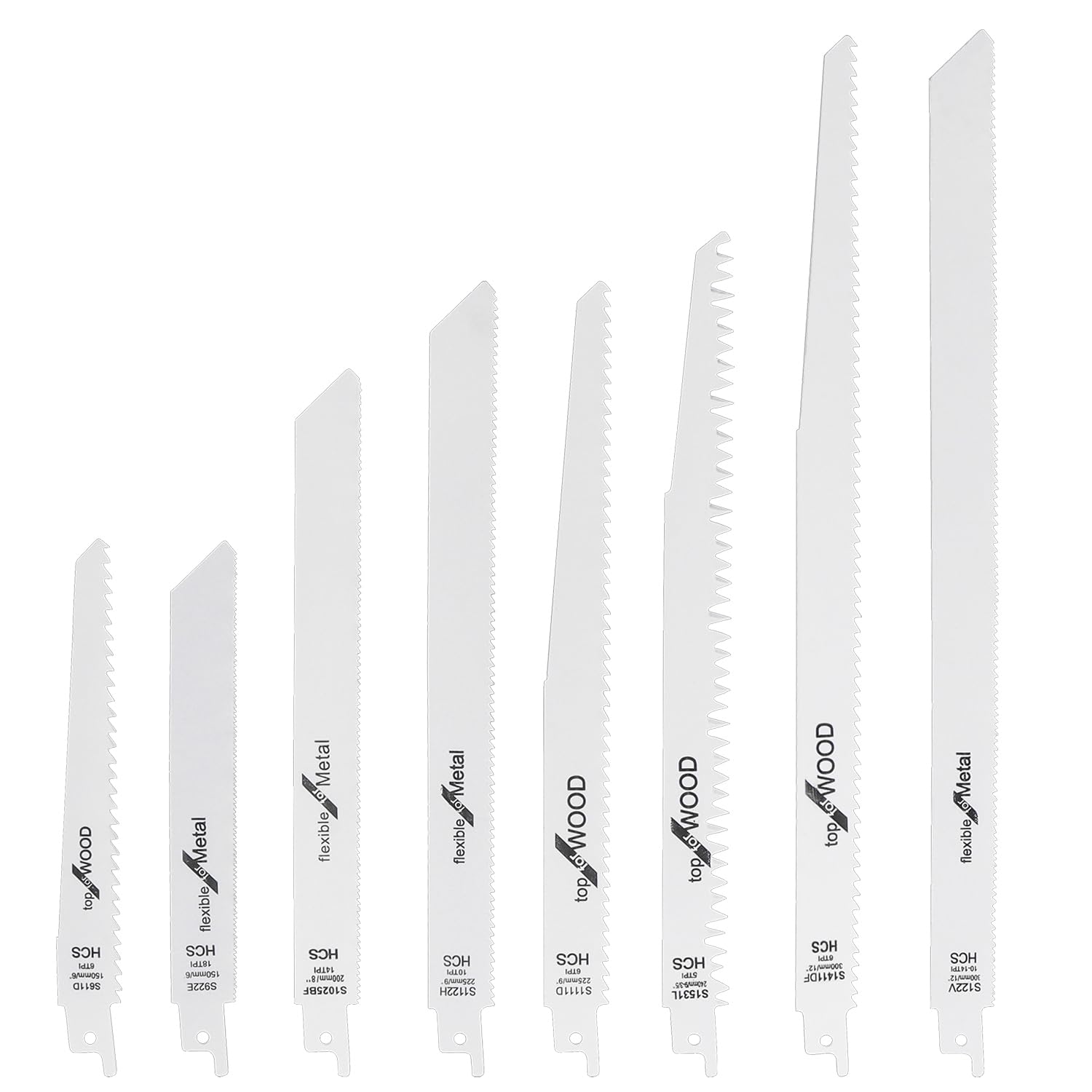 Bestgle 8pcs Reciprocating Saw Blades Set, HCS Bi-Metal Sabre Saw Blades 5–18 TPI, Wood & Metal Cutting Blades for Demolition, PVC, Plastic & Universal Saws