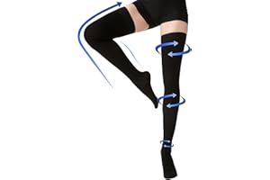 Thigh High Compression Stockings Closed Toe for Men & Women, Opaque, KEKING 15-20mmHg Graduated Compression Leg Support Hose with Silicone Band - Swelling, Varicose Veins, Edema, DVT, Black Large