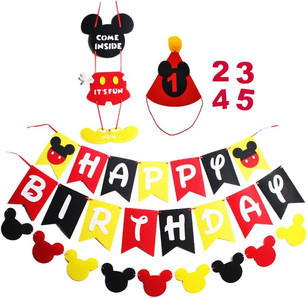 Mickey Mouse Party Supplies Kits Happy Birthday Banner Garland Birthday Hat and Welcome Hanger for Baby Kids Shower Theme Parties Decoration