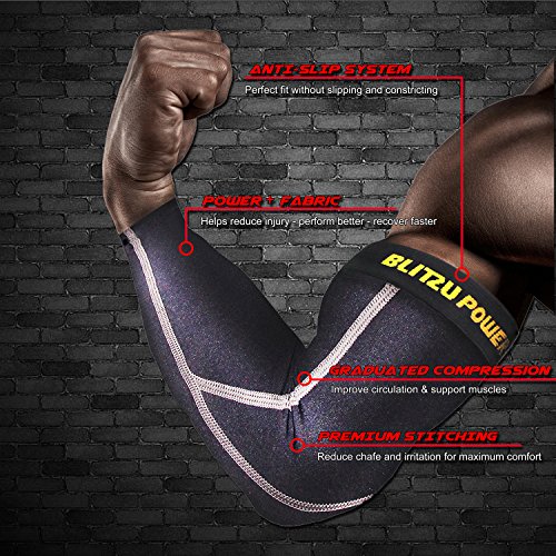 Elbow Compression Sleeve 1 Pair Blitzu POWER + Biceps Arm Brace Support