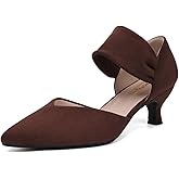 RIBONGZ Kitten Heels for Women Closed Toe Comfortable Low Heels Pointed Toe Sexy Slip on Pumps Bridal Party Dressy Shoes