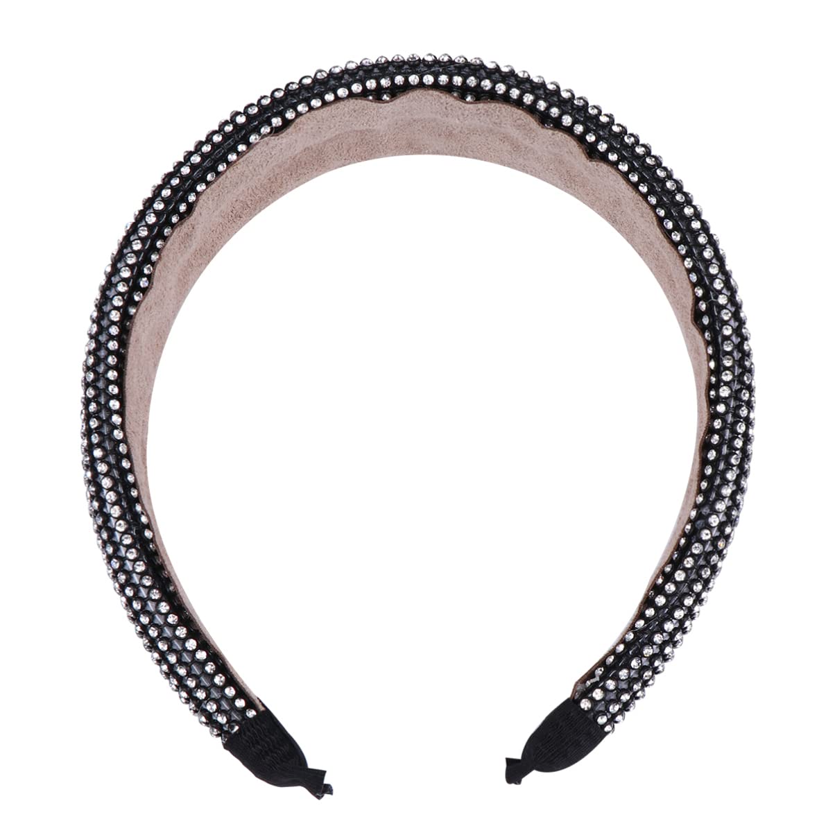 Lurrose Wide Diamond Headband Handmade Crystal Padded Hair Hairband Hair Hoop for Wedding Party (Black)