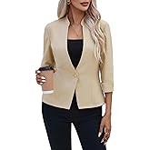 Mina Self 2025 Women's Summer 3/4 Sleeve Blazer Jacket Lightweight Fully-Lined Slim Stand Collar Casual Petite Work Suits