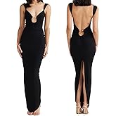 ABYOVRT Women Sexy Backless Dress V Neck Sleeveless Open Back Split Maxi Dress Party Cocktail