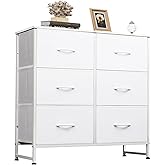 WLIVE White Dresser for Bedroom, 6 Drawer Double Dresser, Fabric Closet Dresser with Fabric Bins, Chest of Drawers for Closet, Living Room, Hallway