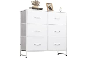 WLIVE White Dresser for Bedroom, 6 Drawer Double Dresser, Fabric Storage Tower with Fabric Bins, Chest of Drawers for Closet, Living Room, Hallway