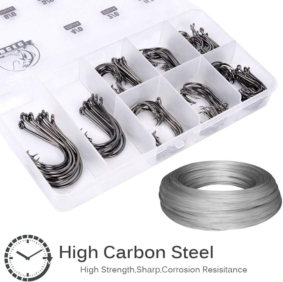 UCEC 150pcs/box Circle Hooks 2X Strong Customized Offset Sport Circle Hooks Black High Carbon Steel Octopus Fishing Hooks - Size:#1 1/0 2/0 3/0 4/0 5/0 6/0 8/0 : Sports & Outdoors