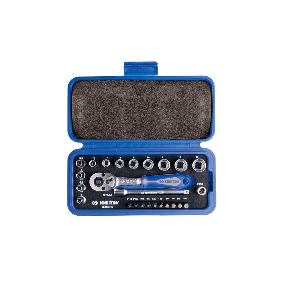 KING TONY 2525MRE Ratchet and Socket Set, 1/4-inch