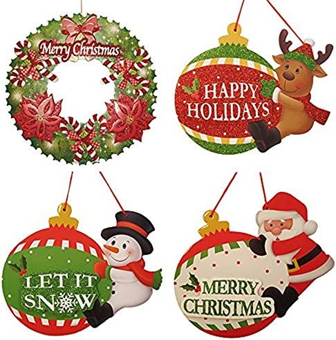 Native Spring Christmas 3D Hanging Decorations Wreath Santa Snowman and Reindeer Ornaments Best Value Holiday Decor 4-Pack