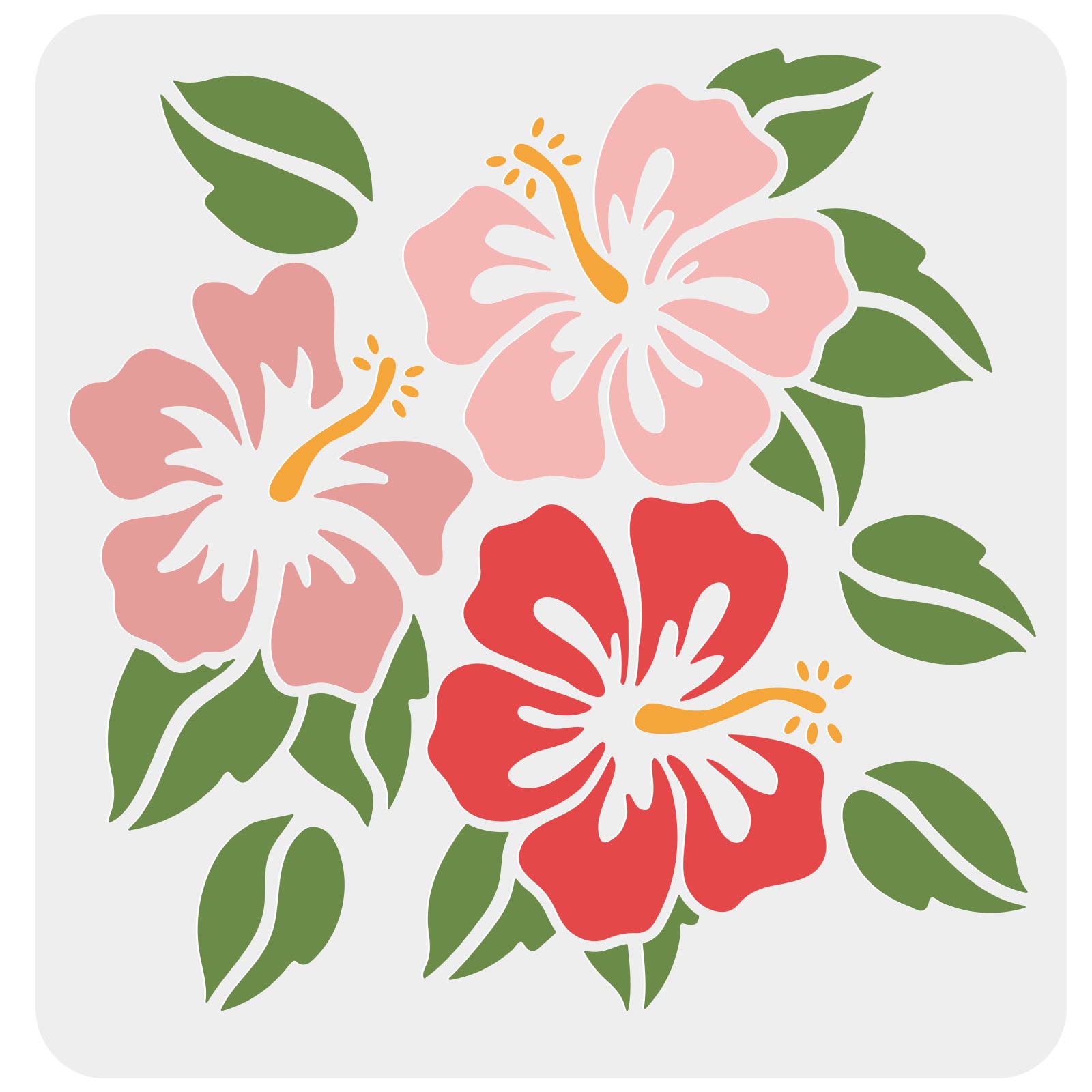 FINGERINSPIRE Hibiscus Flowers 30x30cm Reusable Square Flowers Leaf Plant Washable DIY Stencil Template for Painting Drawing on Wood, Floor, Wall and Tile