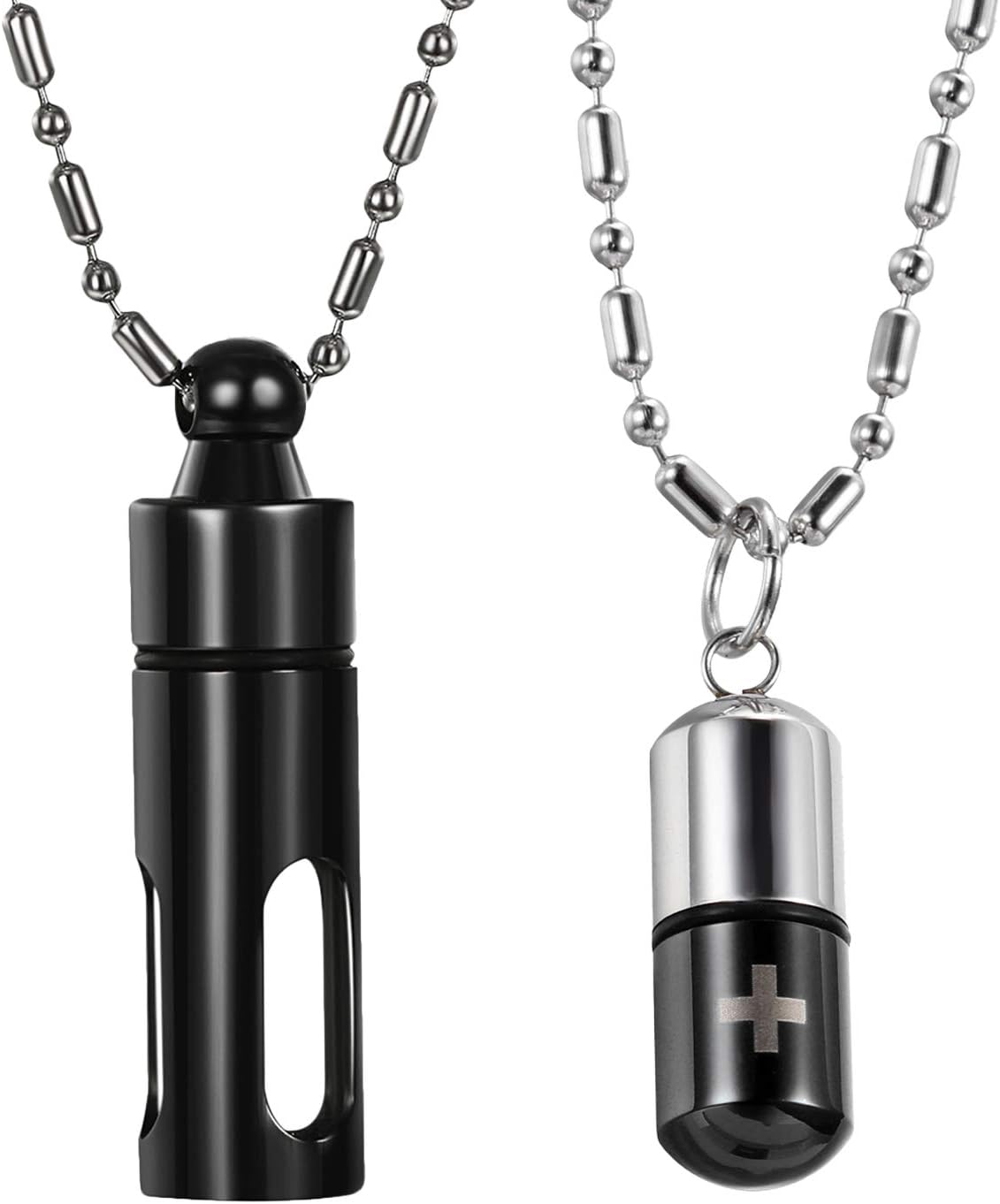 OIDEA2pcs Stainless Steel Urn Ash Pill,Perfume Bottle Pendant Locket Necklace for Men Women