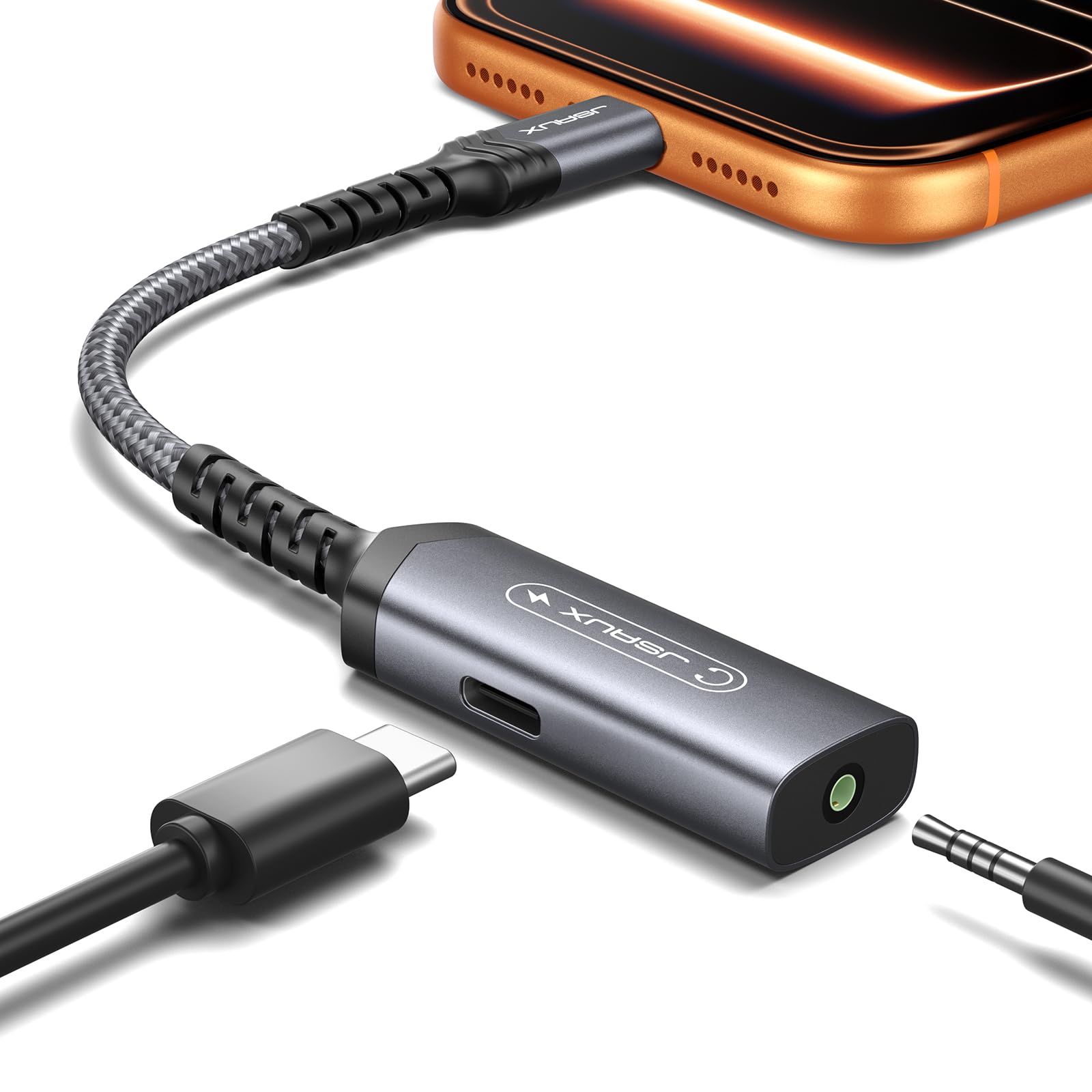 Photo 1 of JSAUX USB C Headphone Adapter and Charger, 2-in-1 Type to 3.5mm Audio with PD 60W Fast Charging for iPhone 16 Pro/16 Pro Max/16/16 Plus/15 Pro Max/15 Pro,Samsung S24/S24+/S23/S22/S21,iPad Pro-Red
