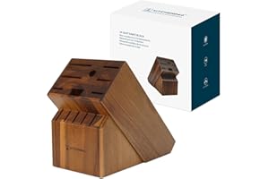 KITCHENDAO 14 Slot Acacia Wood Knife Block Without Knives, Universal Knife Holder for Kitchen, Holding Multiple Types of Kniv
