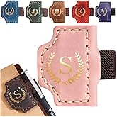Personalized Mark Bookmark with Pen Holder, Leather Magnetic Book Marker 26 Letters,Custom Initials Page Marks, Gifts for Book Lovers Readers Men Women (Pink, S)
