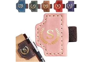 XINHELAN Personalized Bygone Mark Bookmark with Pen Holder, Leather Magnetic Bookmark 26 Letters,Gifts for Book Lovers, Readers, Leather Book Marks for Men Women (Pink, S)