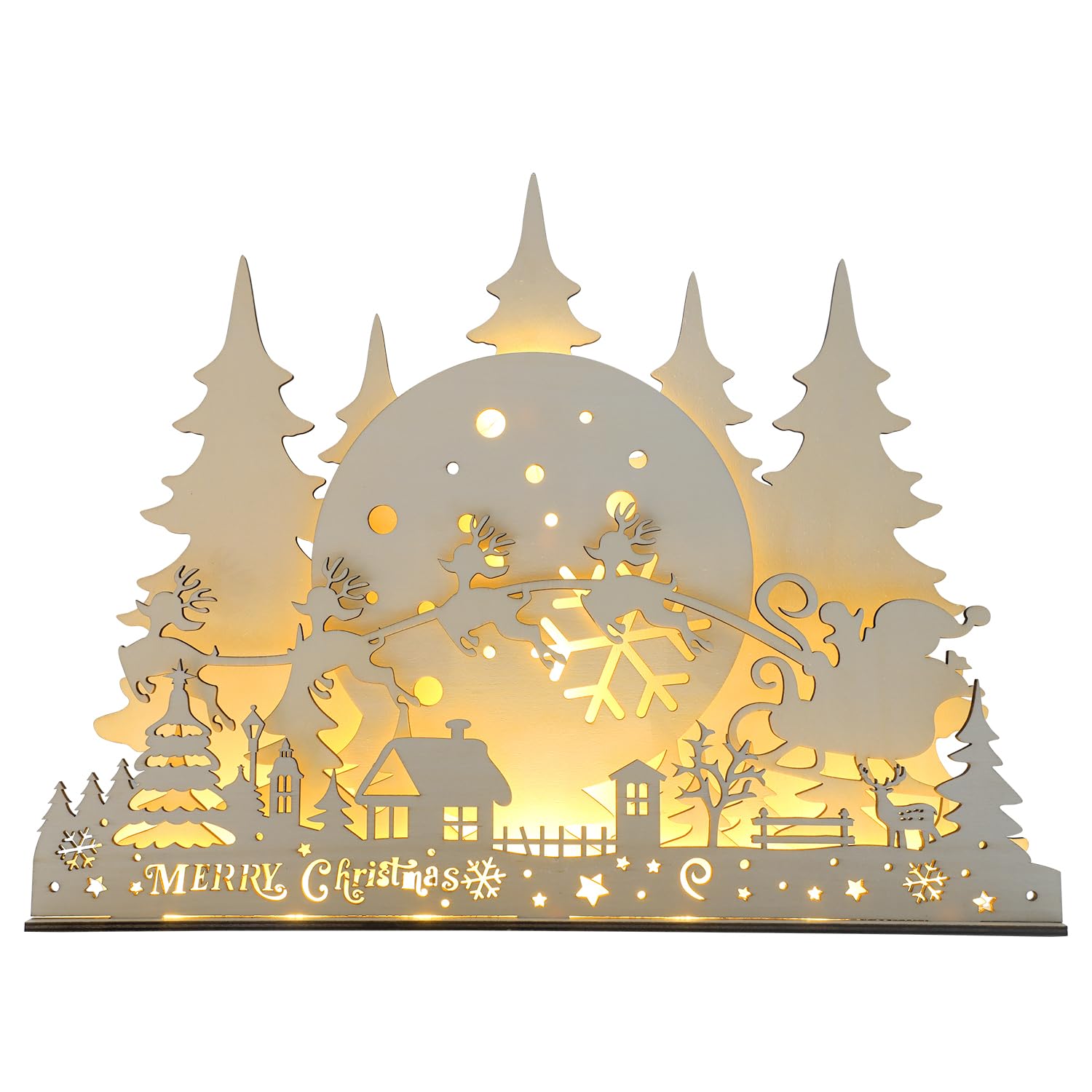 VEYLIN Wood Christmas Light Up Tabletop Decoration, Table Lighted Wooden Decoration For Party Favors Home Indoor