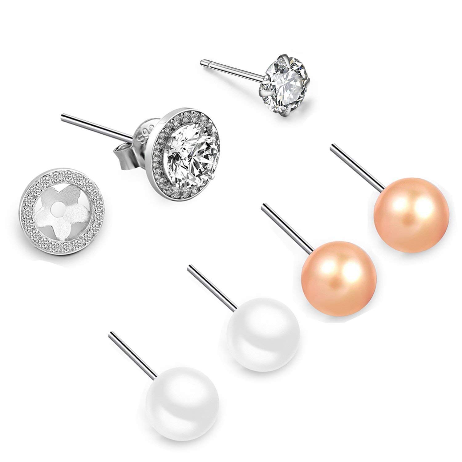 3 Pares Pendientes de plata con cristales y perla de las Mujeres Aretes Pendientes Piercing Joyería de Moda