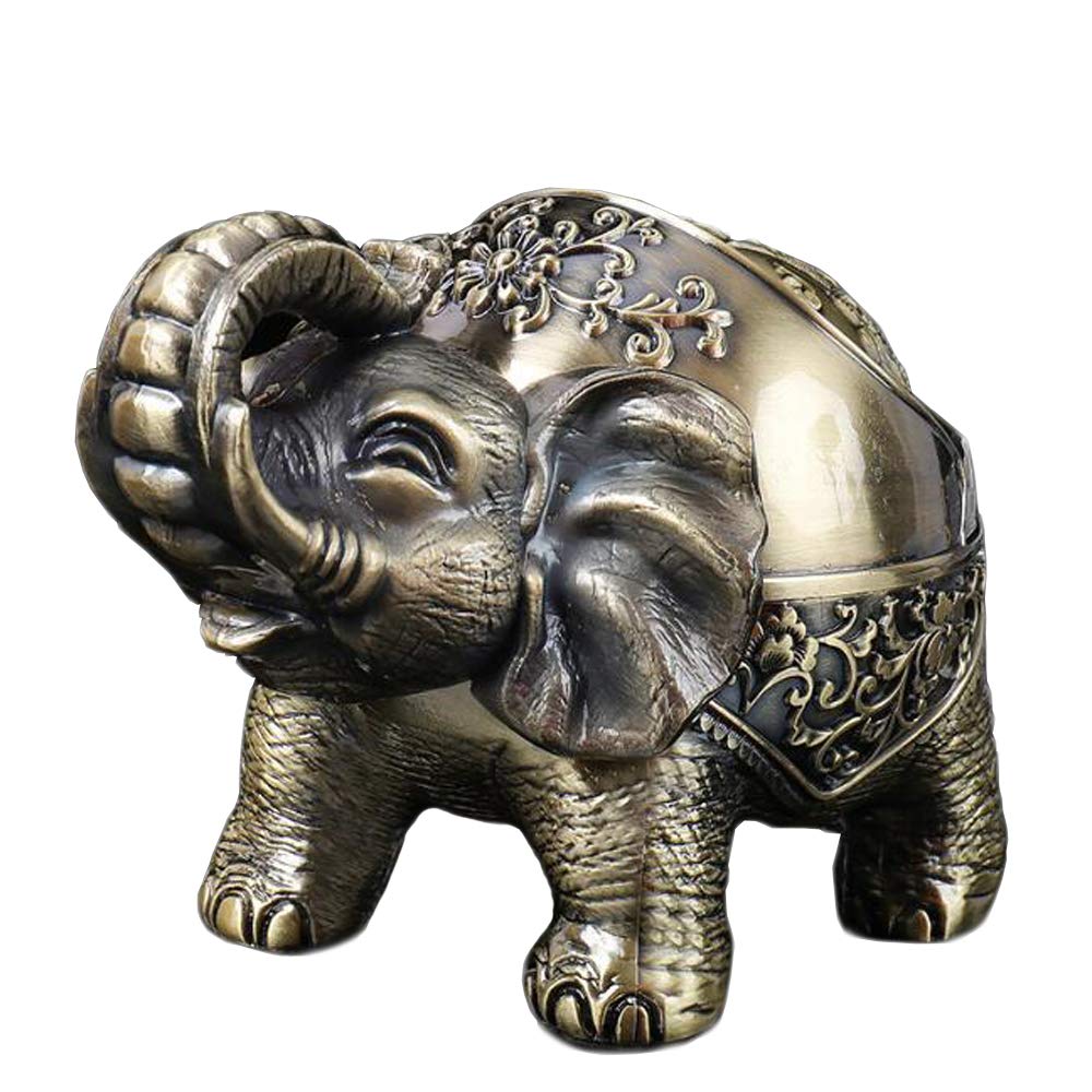 VOANZO Metal Ashtray Elephant With Lid Seal Creative Decorative Ashtray Men Gifts Retro Crafts Ornaments (bronze)