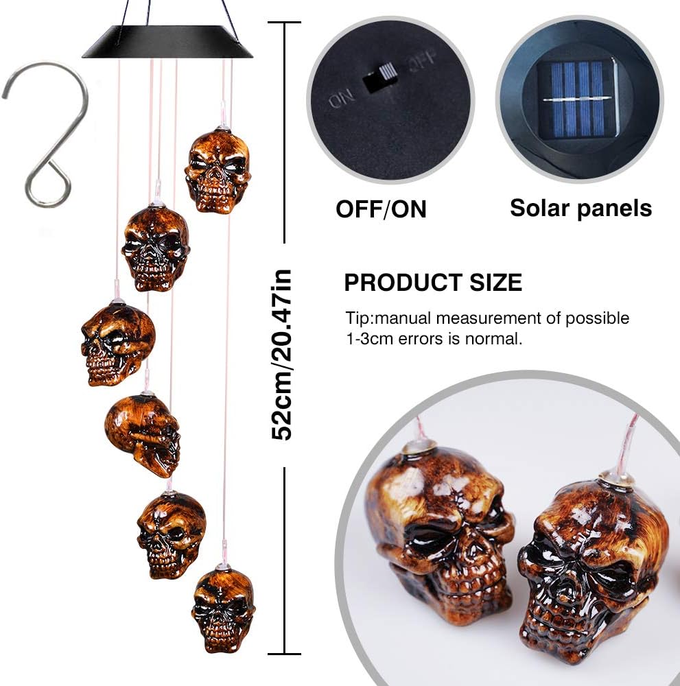 Halloween-Decorations-Outdoor-Lights, Solar Powered Skeleton Wind Chime Lights with 6 LED, Waterproof Solar Halloween Lights Decorations for Outdoor Halloween, Party, Christmas (Skeleton Decor ) : Garden & Outdoor