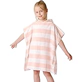 TBEZY Toddler Bath Towel Poncho Thick Cotton Striped Beach Towels for Kids Gifts (2-6, Pink)